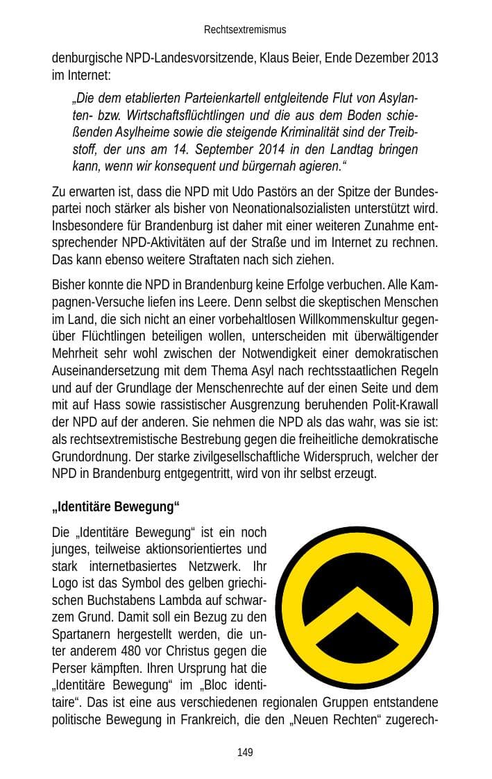 Seite 151 des Verfassungsschutzbericht 2013 Brandenburg