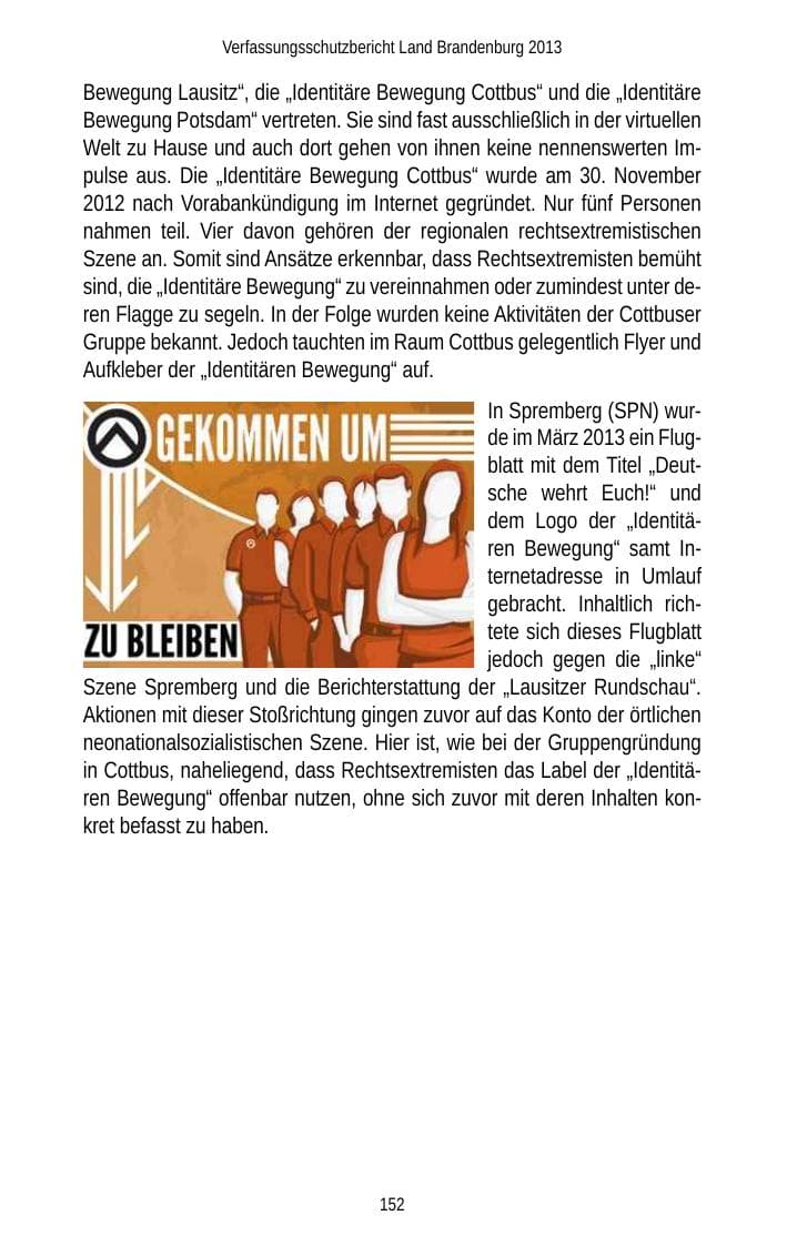 Seite 154 des Verfassungsschutzbericht 2013 Brandenburg