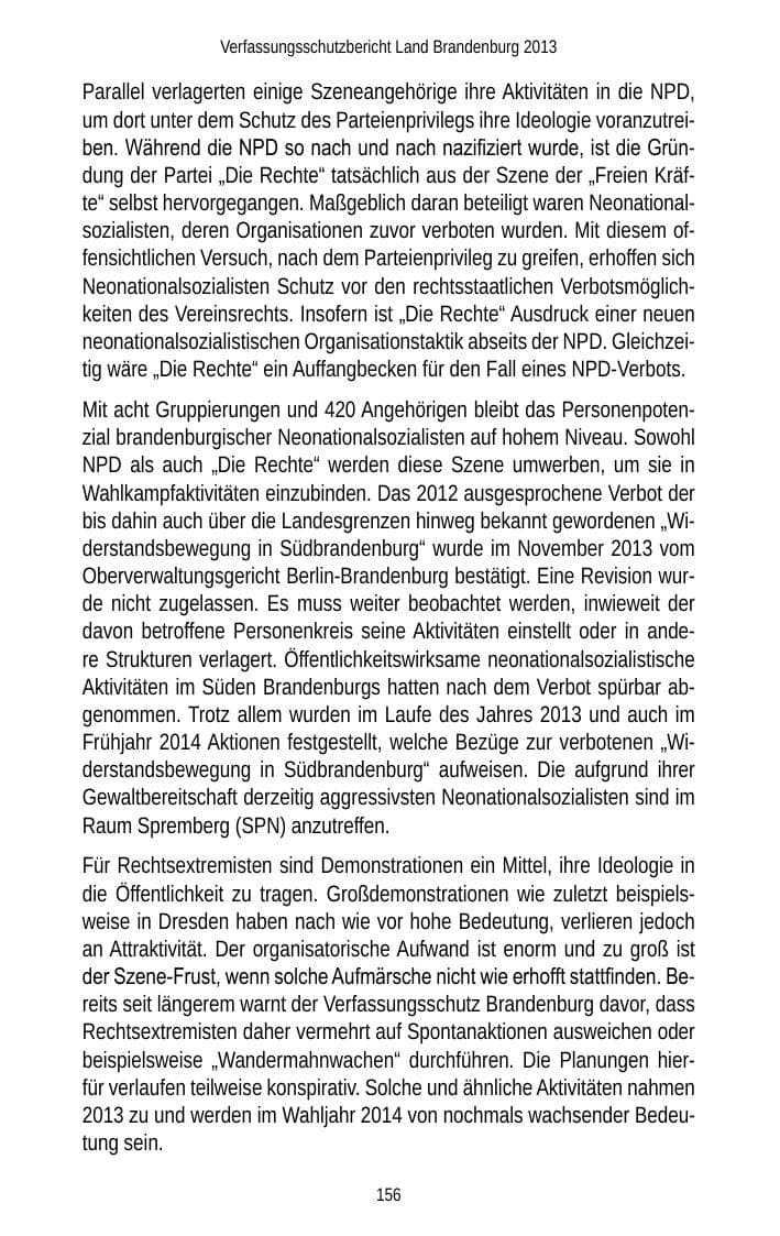 Seite 158 des Verfassungsschutzbericht 2013 Brandenburg