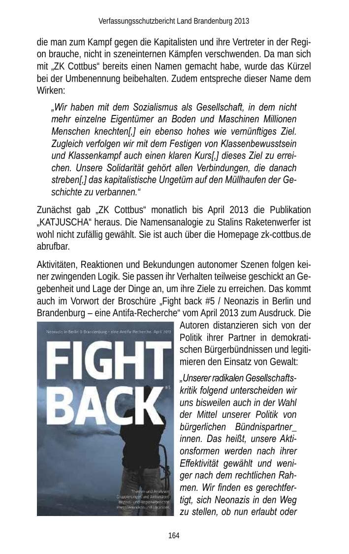 Seite 166 des Verfassungsschutzbericht 2013 Brandenburg
