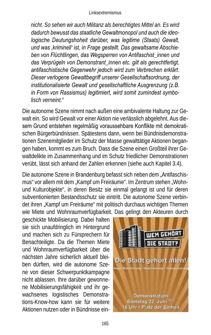Seite 167 des Verfassungsschutzbericht 2013 Brandenburg