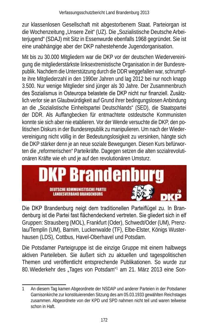 Seite 174 des Verfassungsschutzbericht 2013 Brandenburg