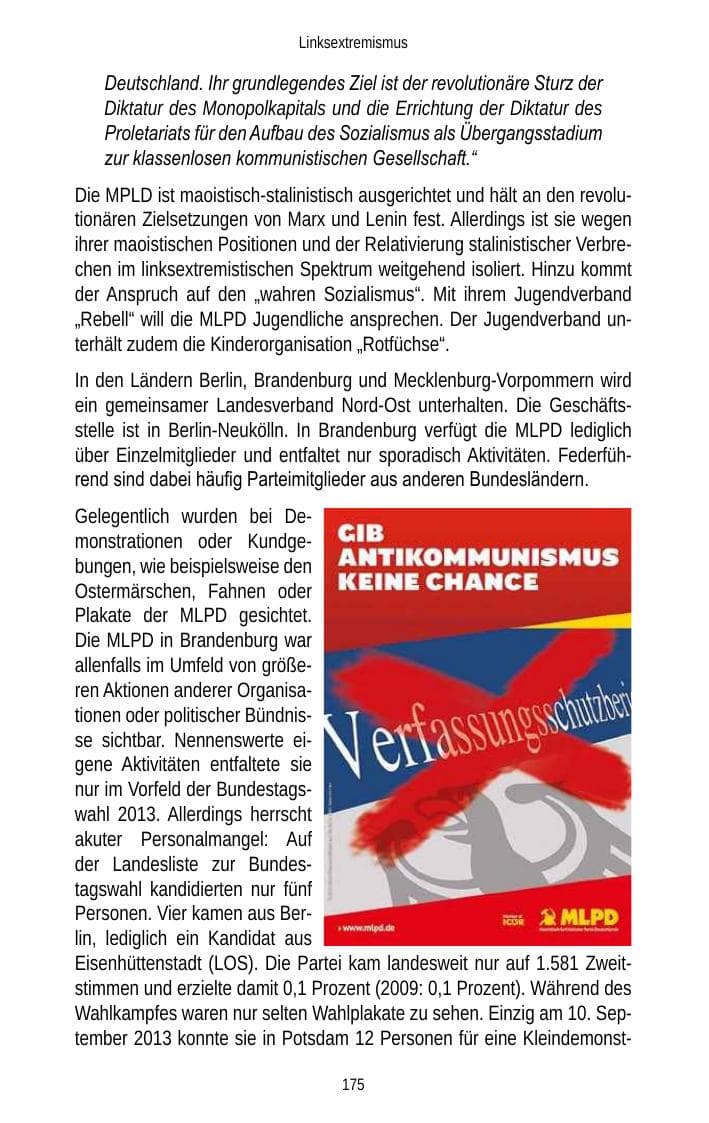Seite 177 des Verfassungsschutzbericht 2013 Brandenburg