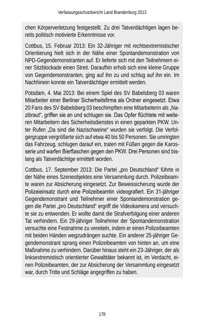 Seite 180 des Verfassungsschutzbericht 2013 Brandenburg