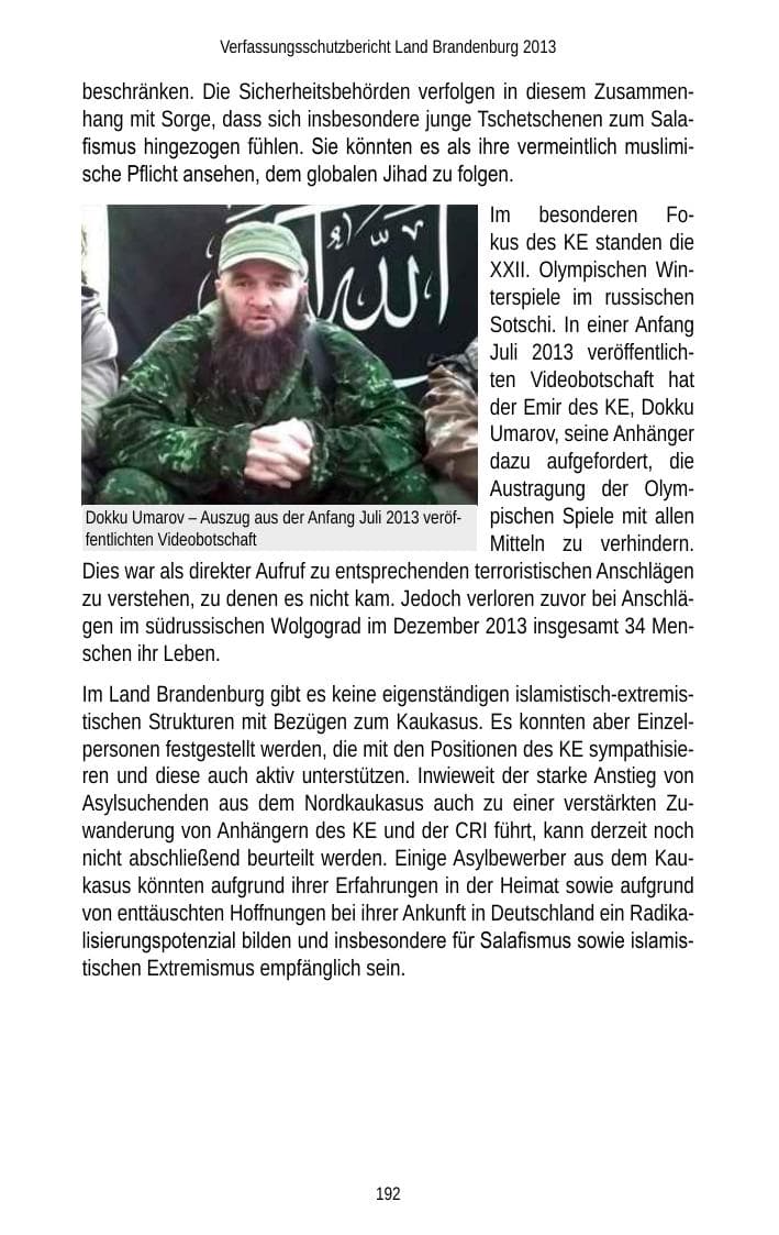 Seite 194 des Verfassungsschutzbericht 2013 Brandenburg