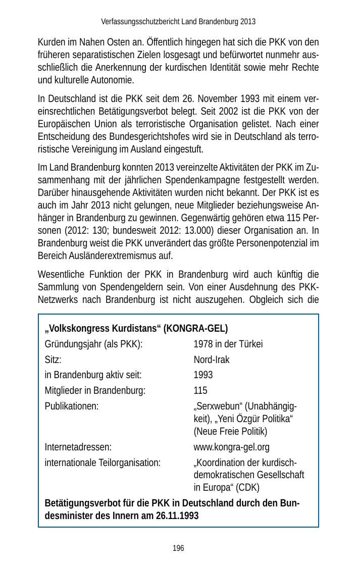Seite 198 des Verfassungsschutzbericht 2013 Brandenburg