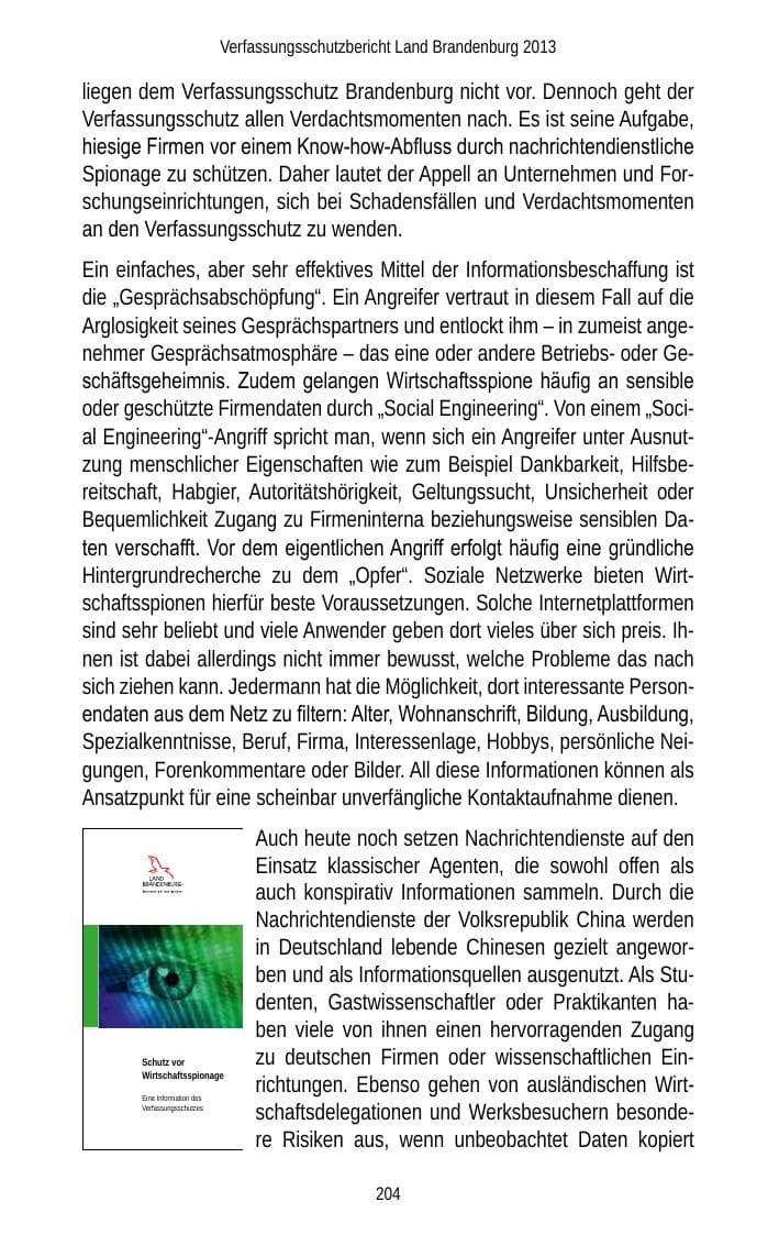 Seite 206 des Verfassungsschutzbericht 2013 Brandenburg