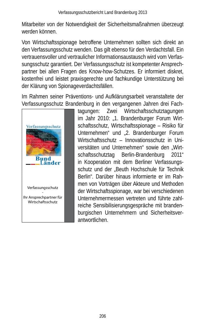 Seite 208 des Verfassungsschutzbericht 2013 Brandenburg