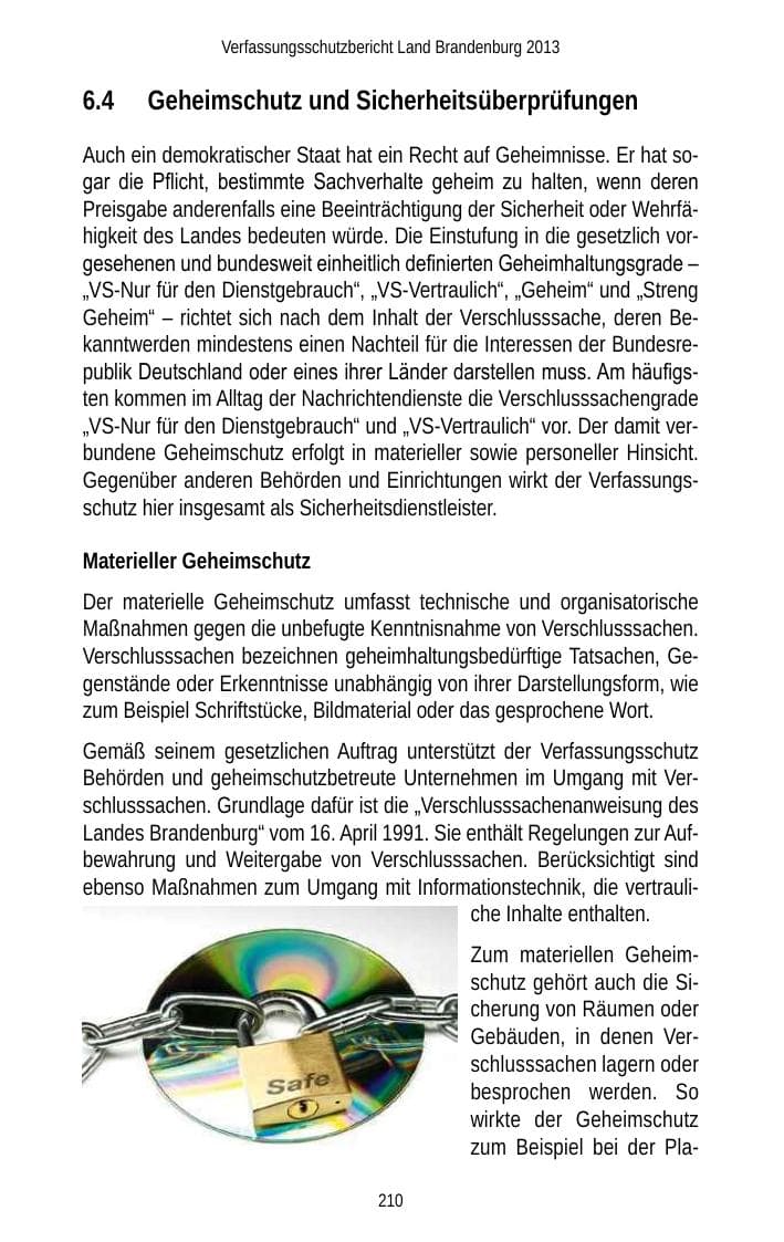 Seite 212 des Verfassungsschutzbericht 2013 Brandenburg