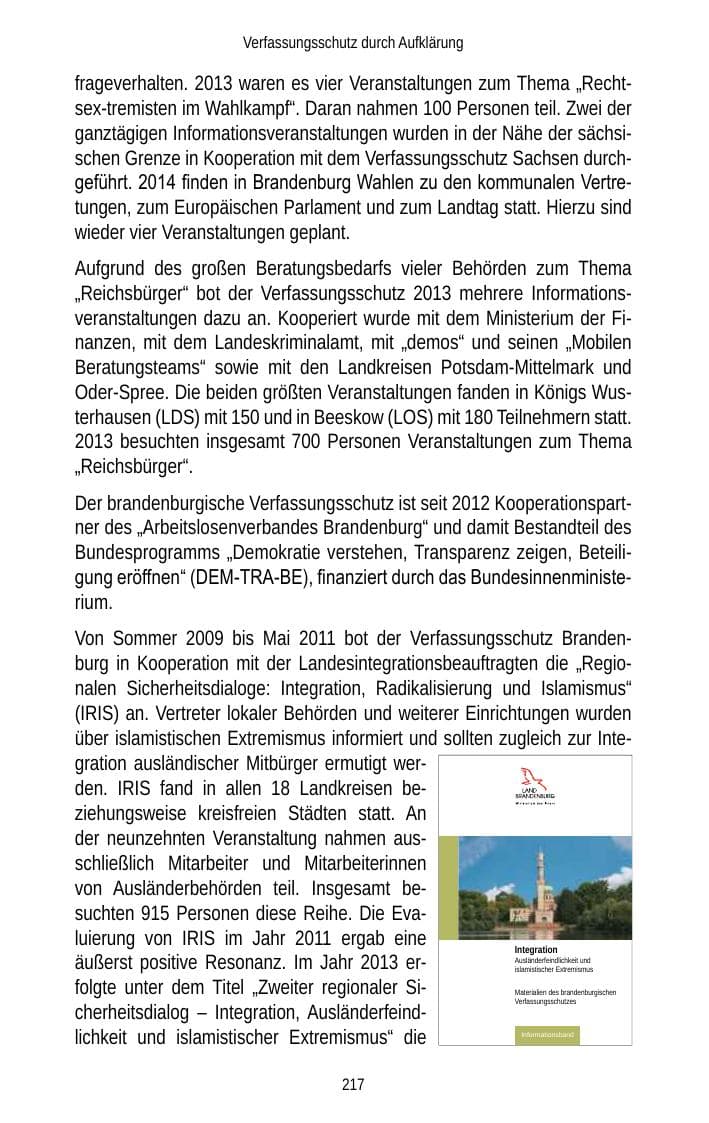 Seite 219 des Verfassungsschutzbericht 2013 Brandenburg
