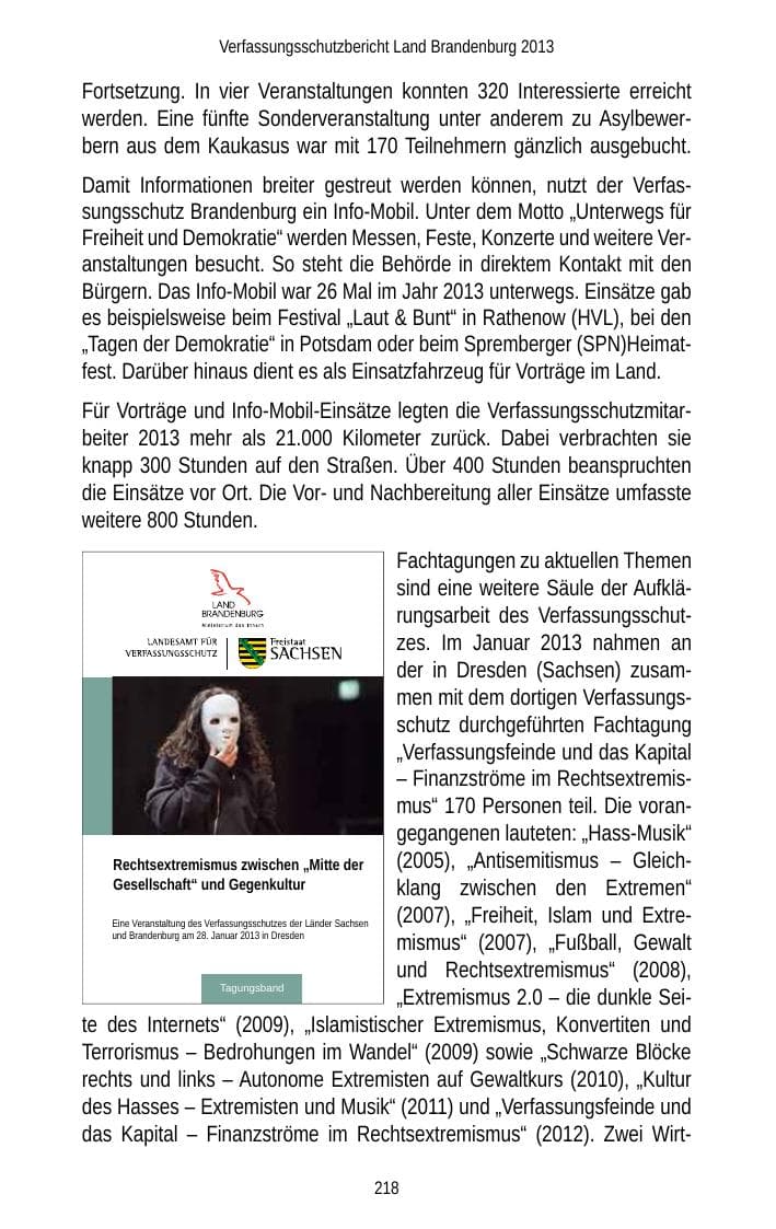 Seite 220 des Verfassungsschutzbericht 2013 Brandenburg