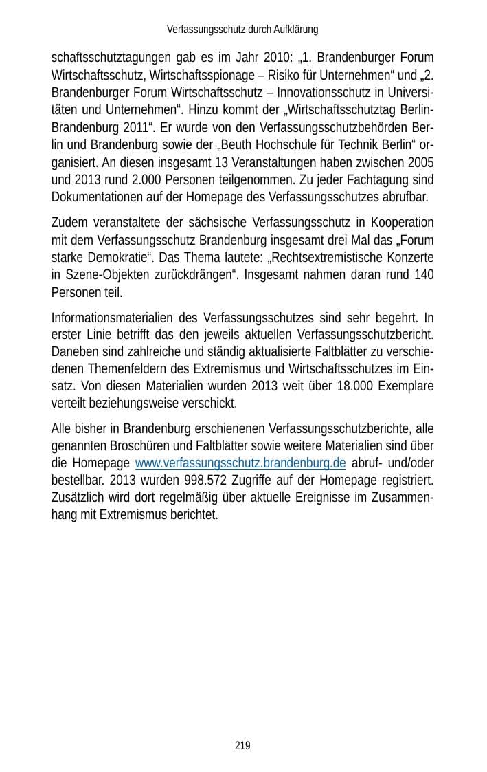 Seite 221 des Verfassungsschutzbericht 2013 Brandenburg