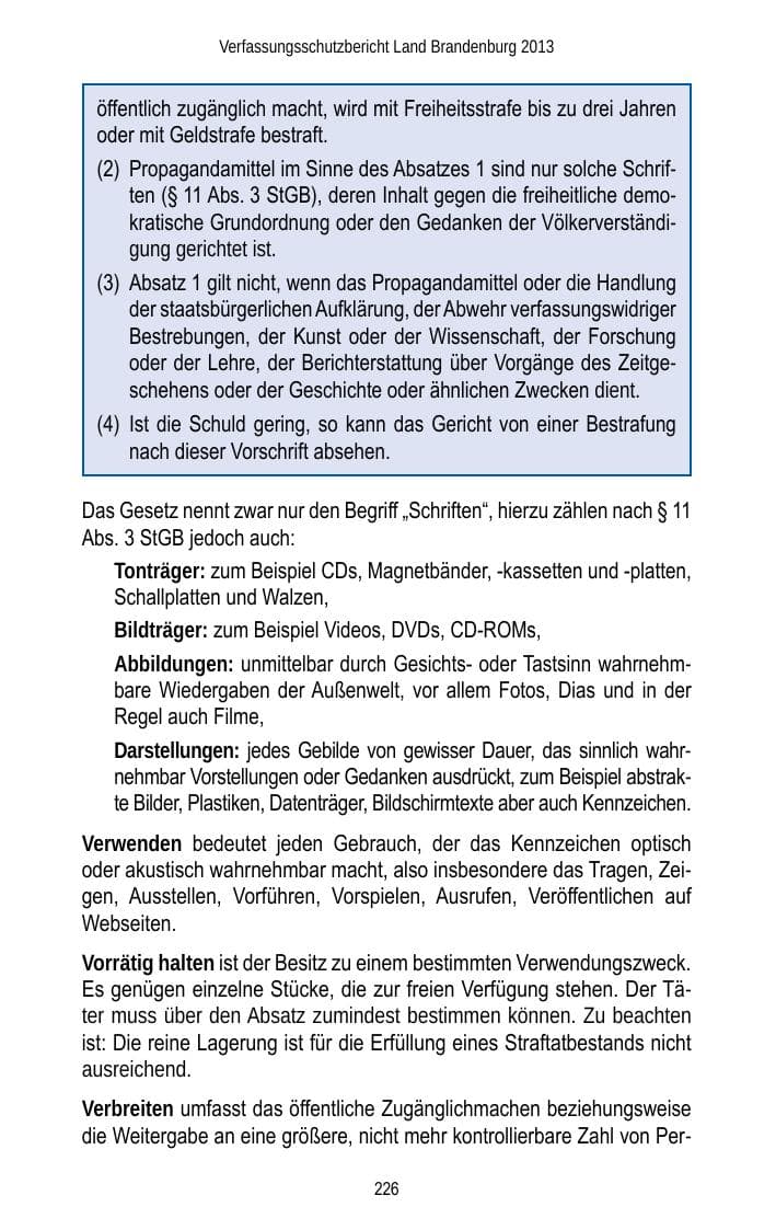 Seite 228 des Verfassungsschutzbericht 2013 Brandenburg