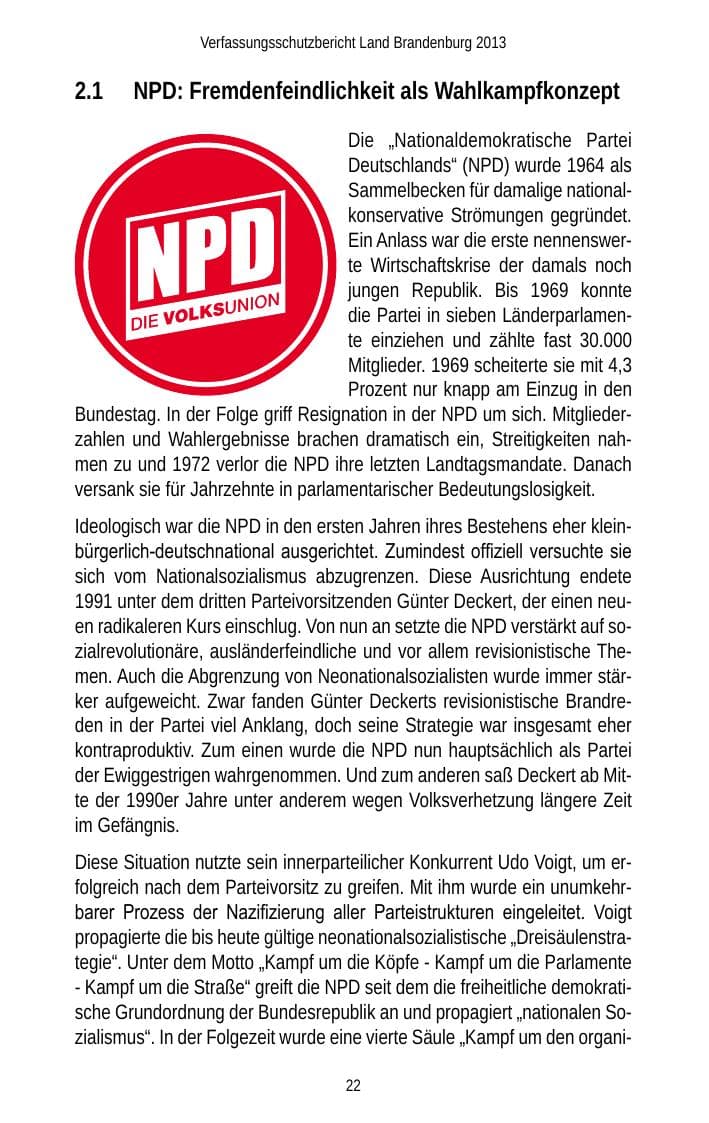 Seite 24 des Verfassungsschutzbericht 2013 Brandenburg