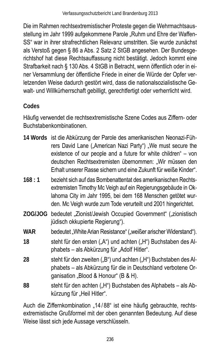 Seite 238 des Verfassungsschutzbericht 2013 Brandenburg