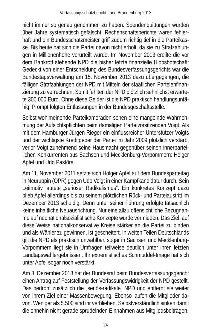 Seite 26 des Verfassungsschutzbericht 2013 Brandenburg