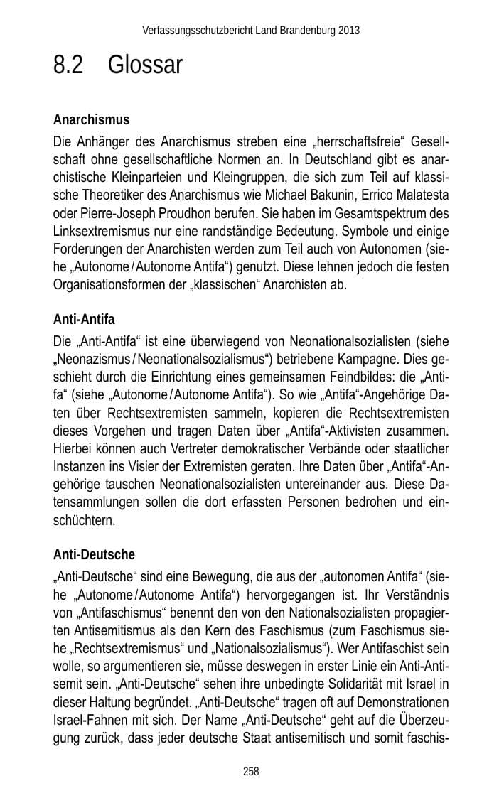 Seite 260 des Verfassungsschutzbericht 2013 Brandenburg