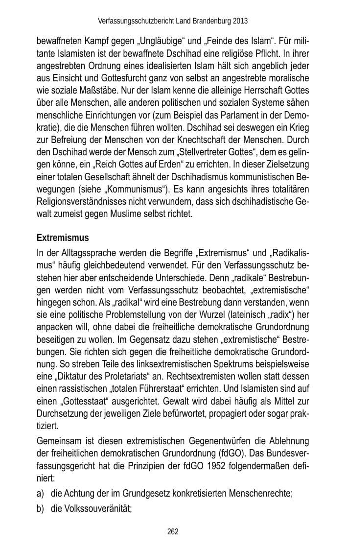 Seite 264 des Verfassungsschutzbericht 2013 Brandenburg