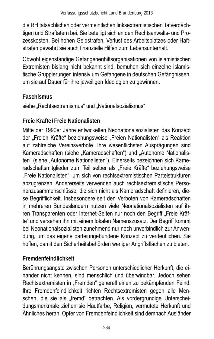 Seite 266 des Verfassungsschutzbericht 2013 Brandenburg