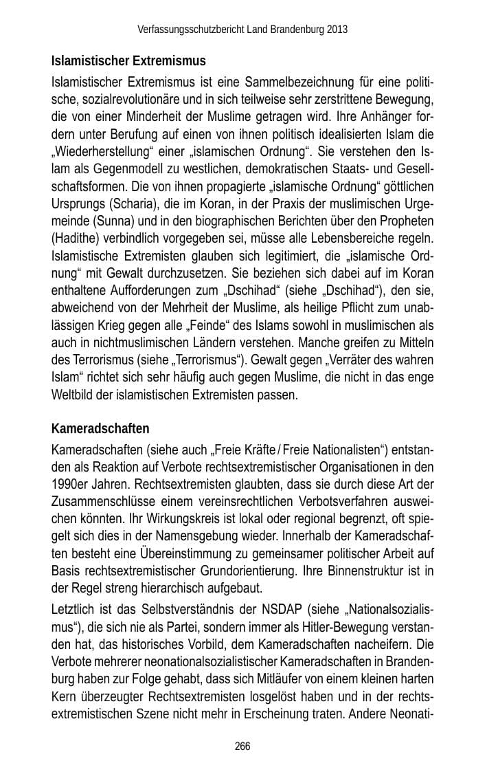 Seite 268 des Verfassungsschutzbericht 2013 Brandenburg