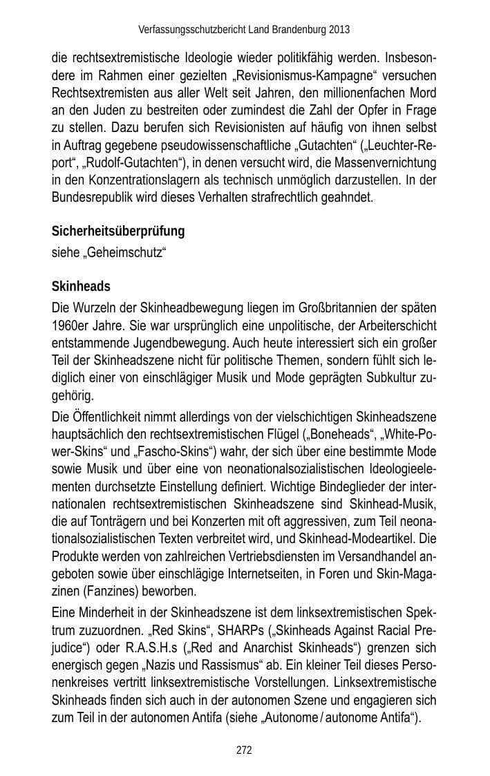 Seite 274 des Verfassungsschutzbericht 2013 Brandenburg
