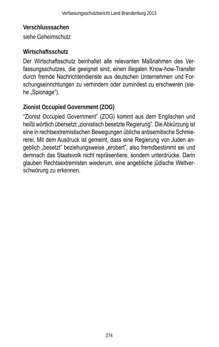 Seite 276 des Verfassungsschutzbericht 2013 Brandenburg