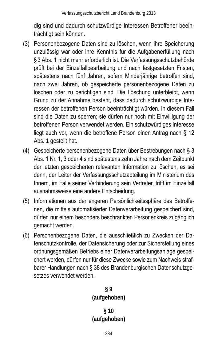 Seite 286 des Verfassungsschutzbericht 2013 Brandenburg