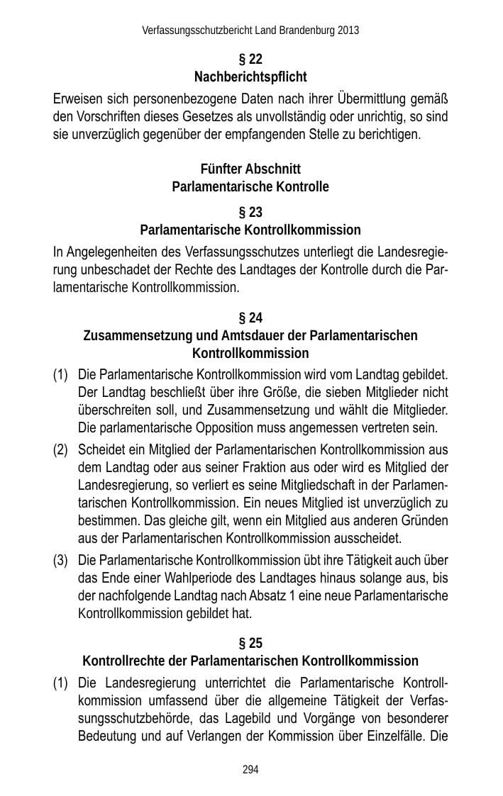 Seite 296 des Verfassungsschutzbericht 2013 Brandenburg