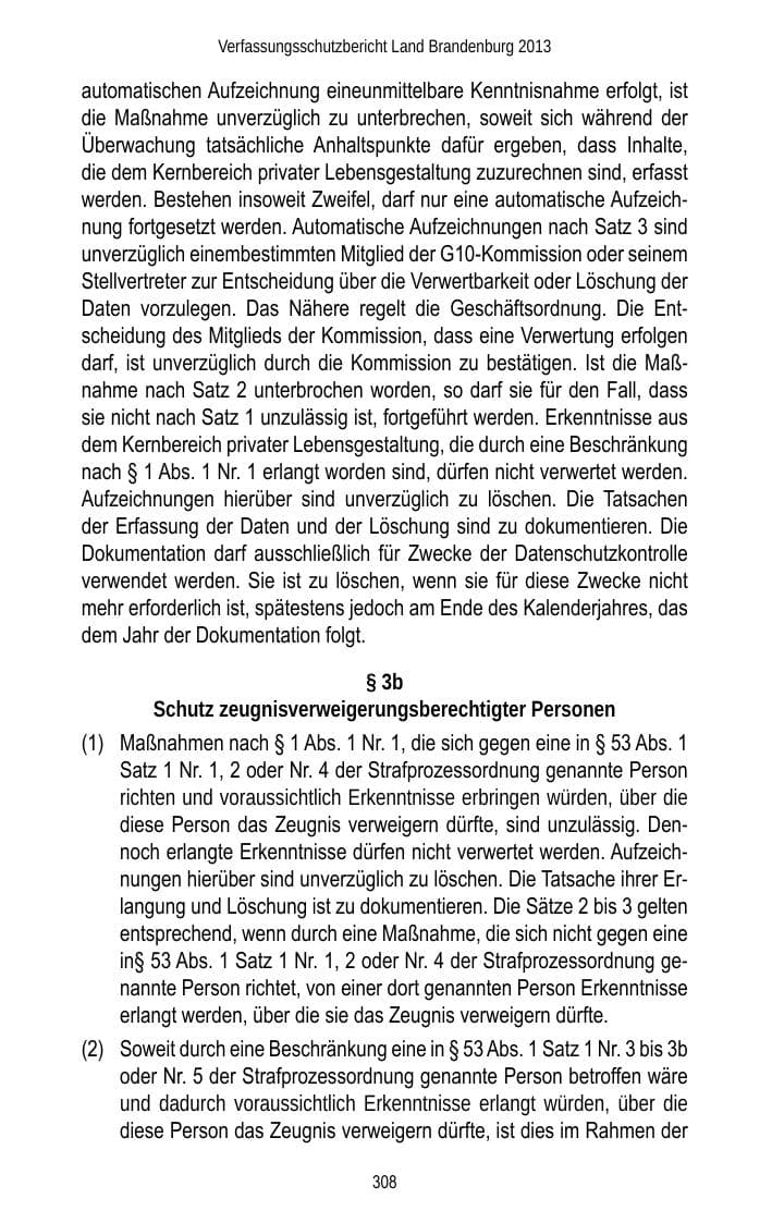 Seite 310 des Verfassungsschutzbericht 2013 Brandenburg