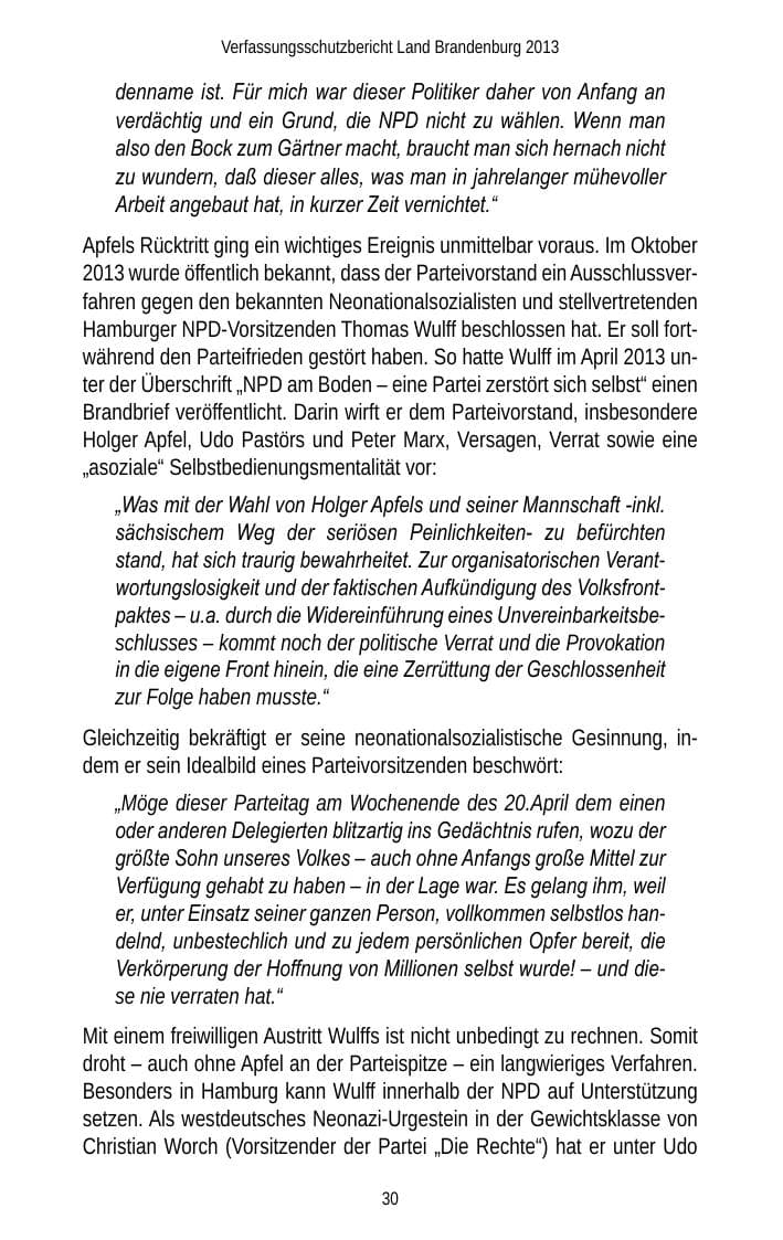 Seite 32 des Verfassungsschutzbericht 2013 Brandenburg