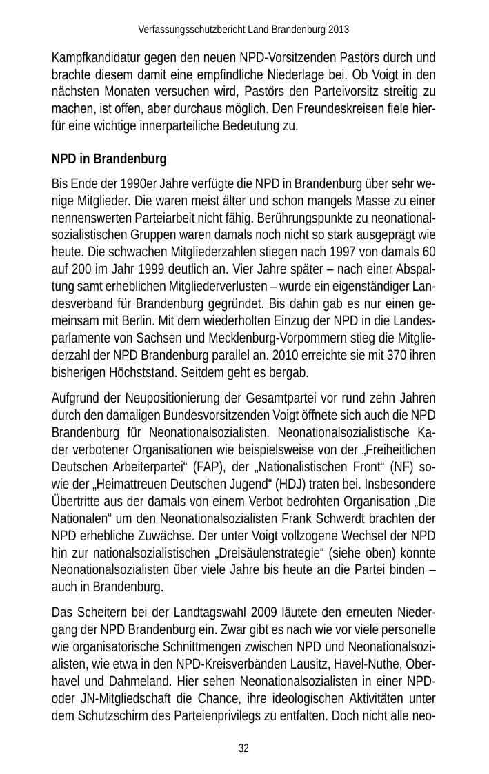 Seite 34 des Verfassungsschutzbericht 2013 Brandenburg