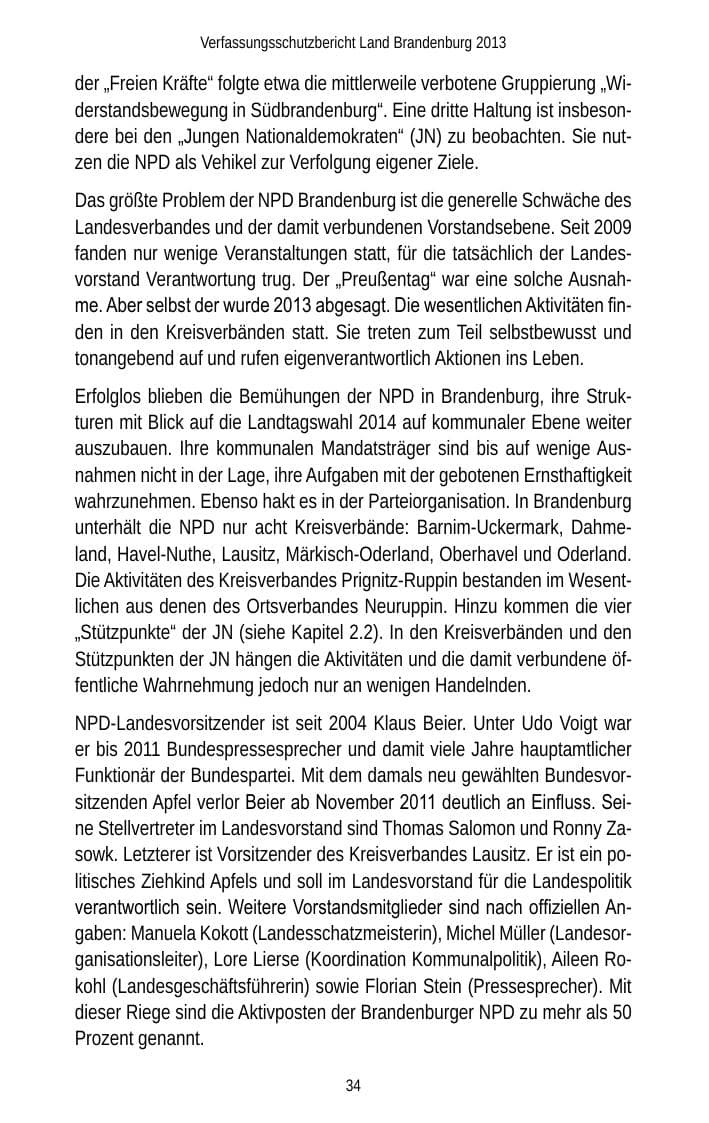 Seite 36 des Verfassungsschutzbericht 2013 Brandenburg
