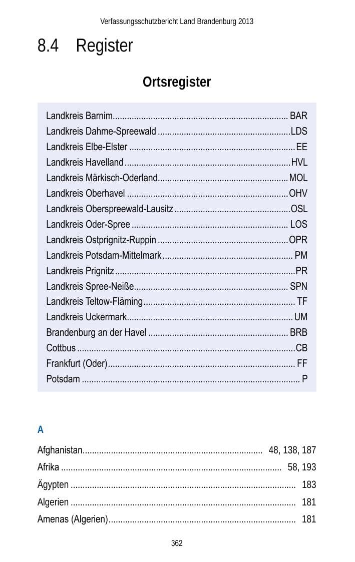 Seite 364 des Verfassungsschutzbericht 2013 Brandenburg