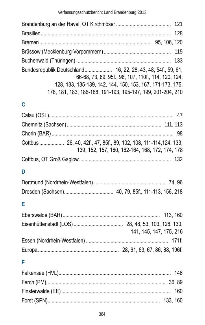 Seite 366 des Verfassungsschutzbericht 2013 Brandenburg