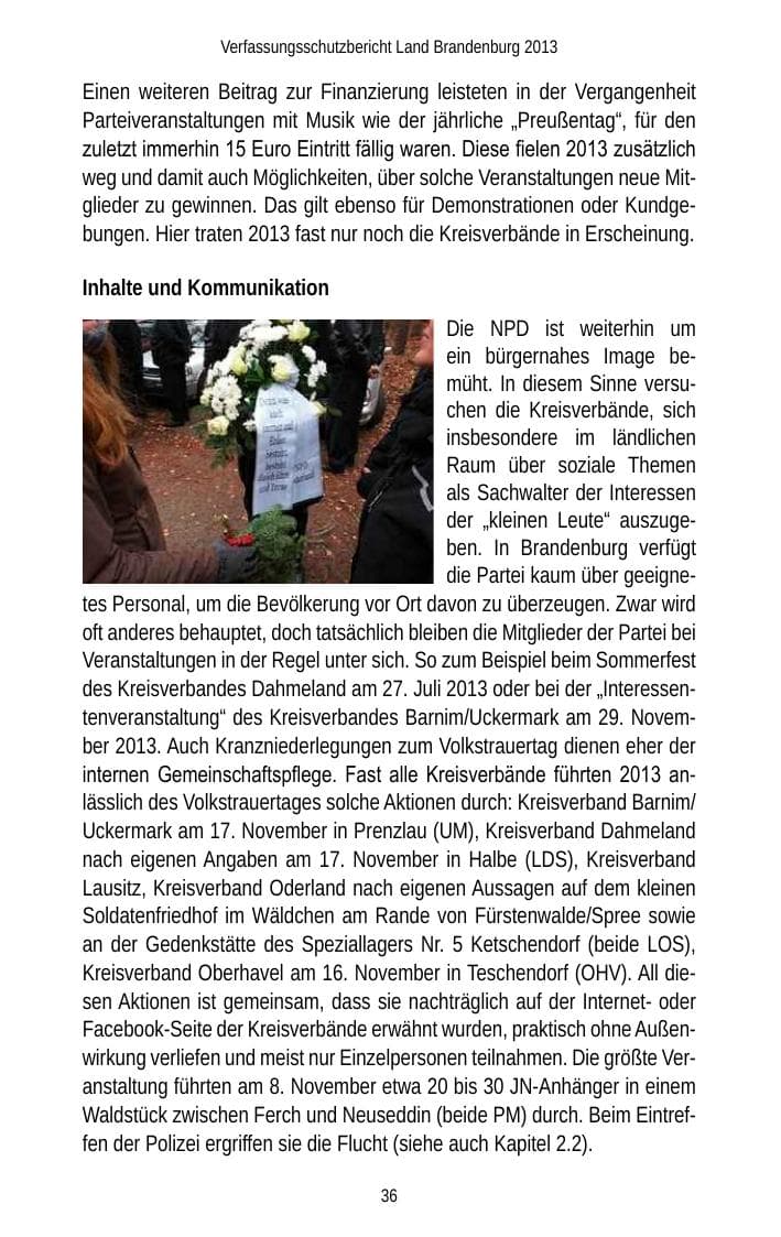 Seite 38 des Verfassungsschutzbericht 2013 Brandenburg