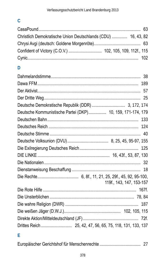 Seite 380 des Verfassungsschutzbericht 2013 Brandenburg