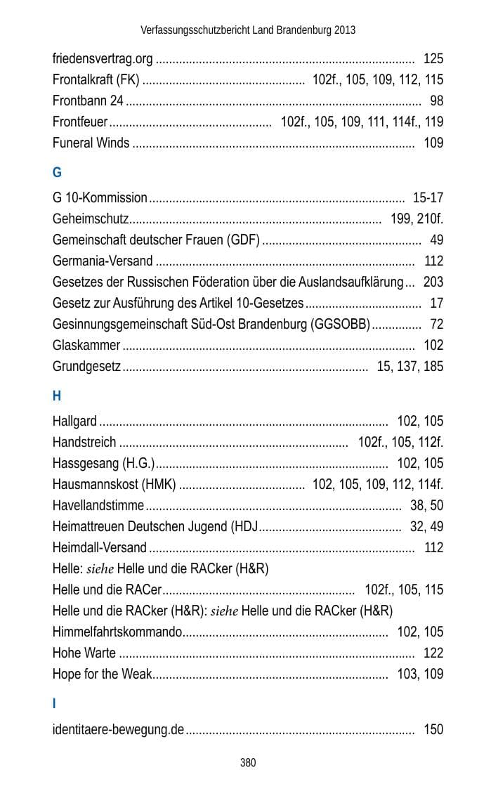 Seite 382 des Verfassungsschutzbericht 2013 Brandenburg