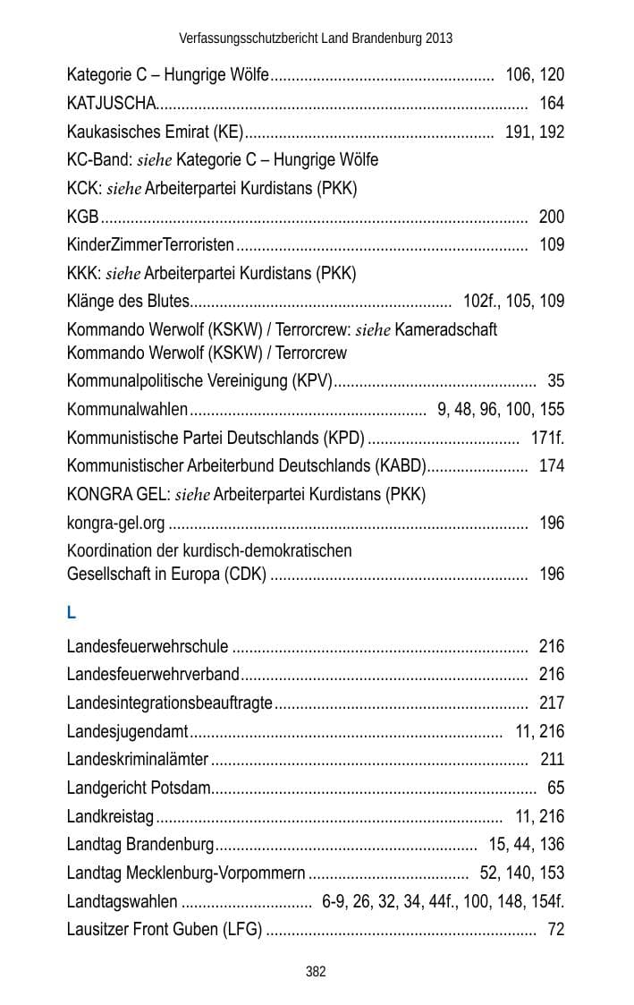 Seite 384 des Verfassungsschutzbericht 2013 Brandenburg