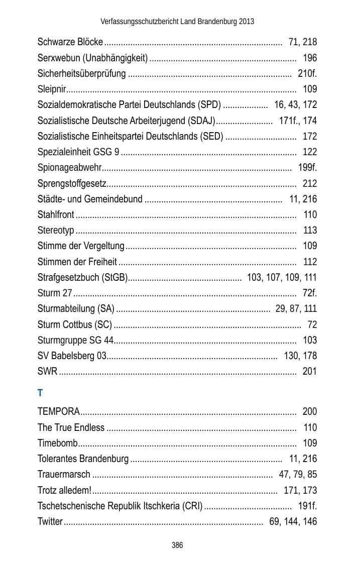 Seite 388 des Verfassungsschutzbericht 2013 Brandenburg