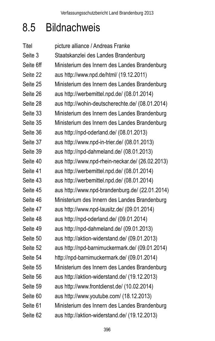 Seite 398 des Verfassungsschutzbericht 2013 Brandenburg
