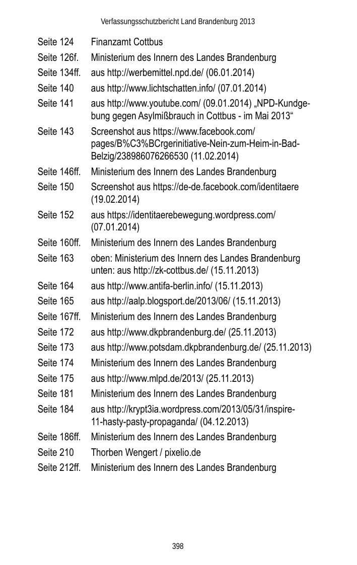 Seite 400 des Verfassungsschutzbericht 2013 Brandenburg