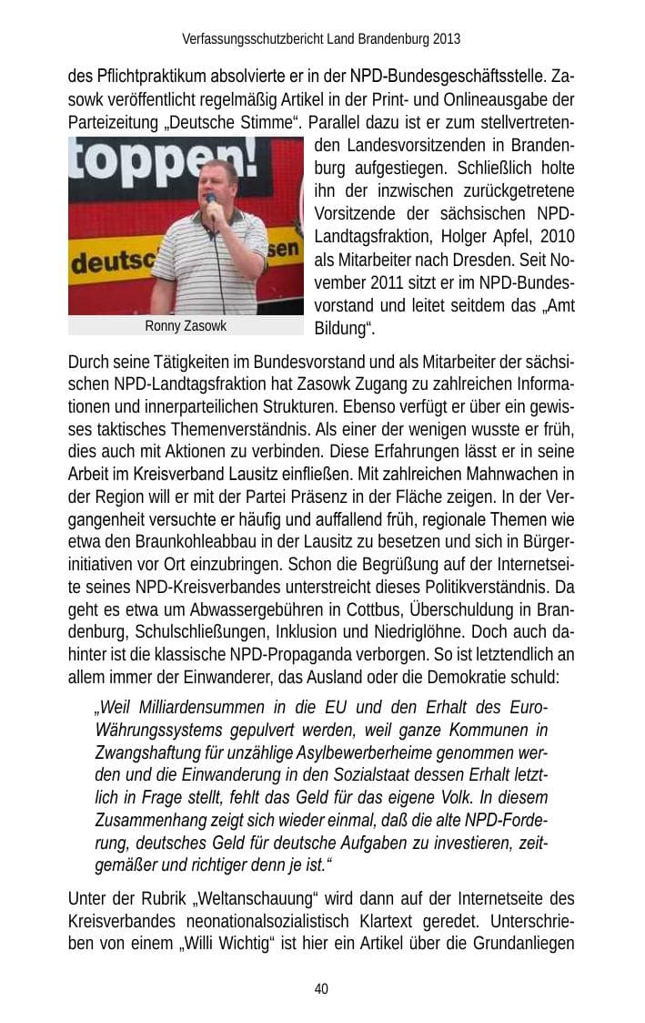 Seite 42 des Verfassungsschutzbericht 2013 Brandenburg