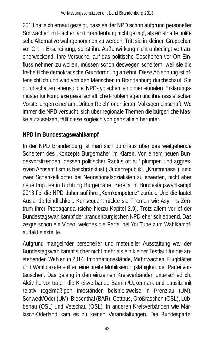 Seite 44 des Verfassungsschutzbericht 2013 Brandenburg