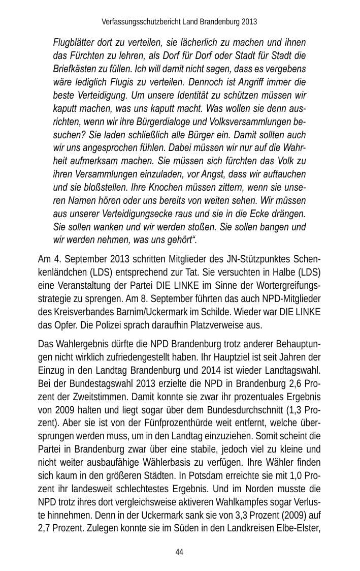 Seite 46 des Verfassungsschutzbericht 2013 Brandenburg