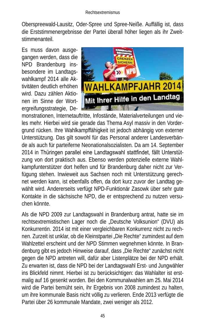Seite 47 des Verfassungsschutzbericht 2013 Brandenburg