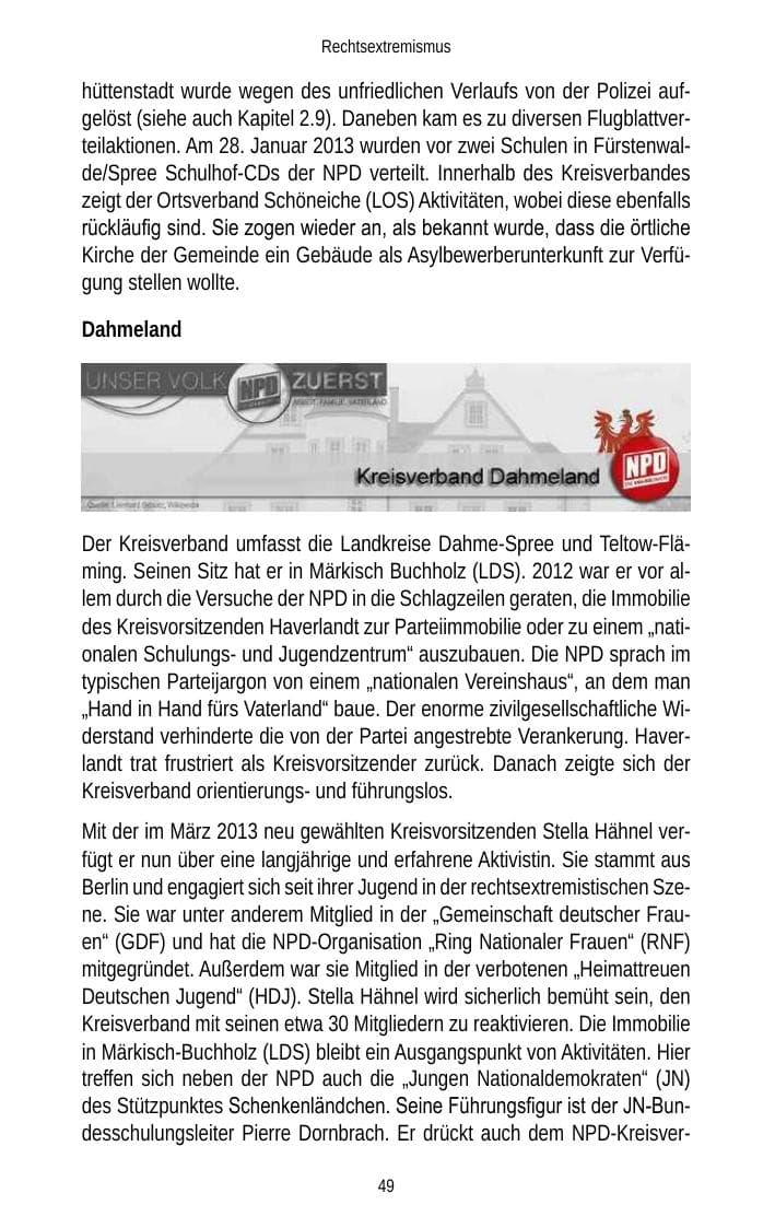 Seite 51 des Verfassungsschutzbericht 2013 Brandenburg