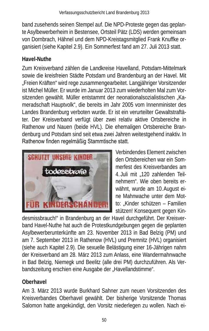 Seite 52 des Verfassungsschutzbericht 2013 Brandenburg