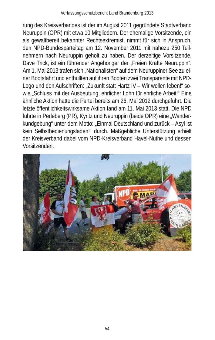 Seite 56 des Verfassungsschutzbericht 2013 Brandenburg