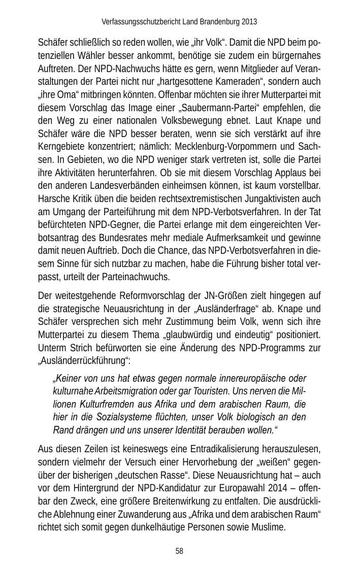 Seite 60 des Verfassungsschutzbericht 2013 Brandenburg