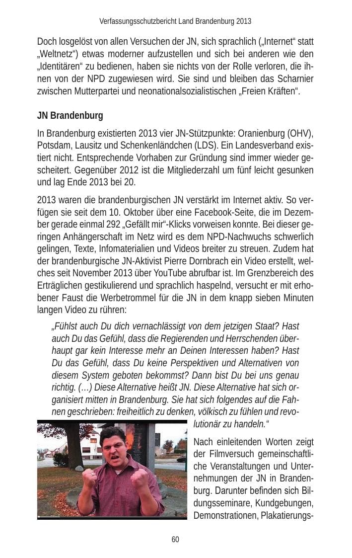 Seite 62 des Verfassungsschutzbericht 2013 Brandenburg